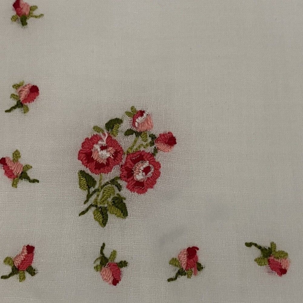 Vintage Mid Century Cotton Embroidered Red Roses Scarf Handkerchief‎ 11" Square - Picture 14 of 16